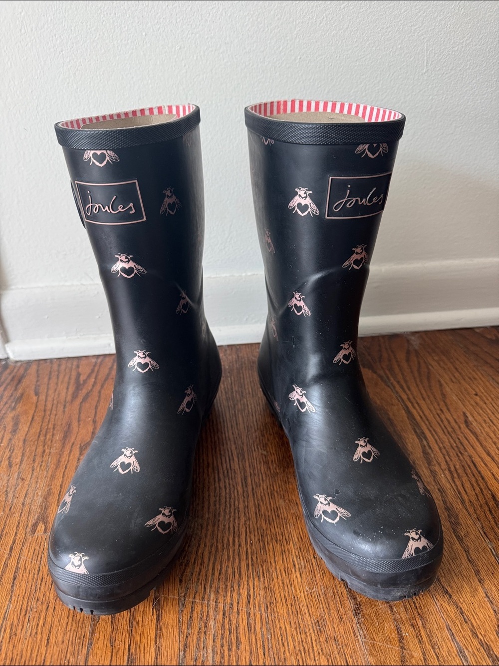 Joules Molly Welly Black Love Bees Knee-High Rubber Rain Boot Size 8 - Picture 2 of 7